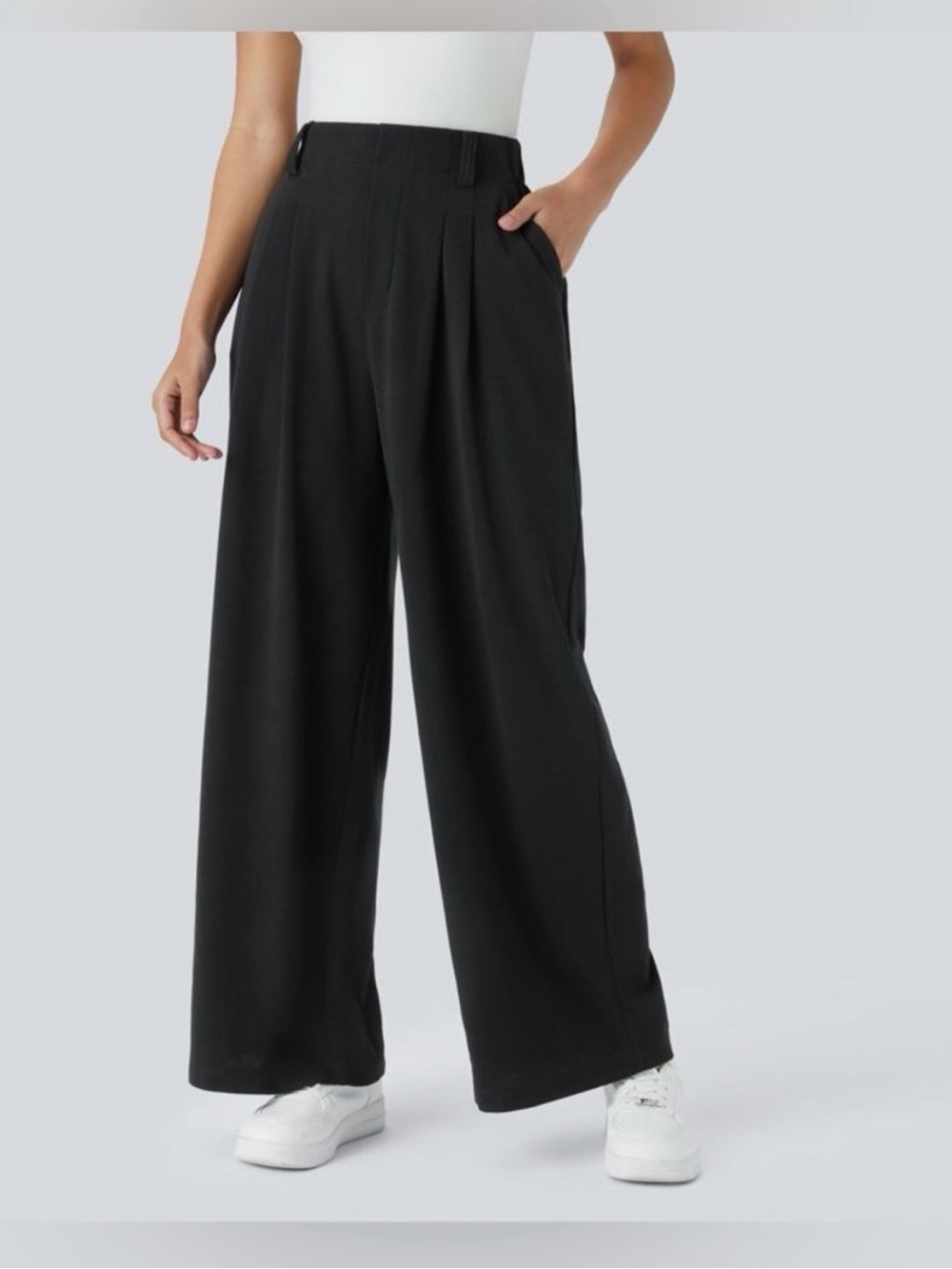 Halara Flex High Waisted Pocket Wide Leg Waffle Work Pants Black NWT